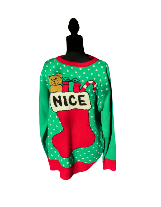 Vintage “Nice List” Christmas Sweater – Size Large