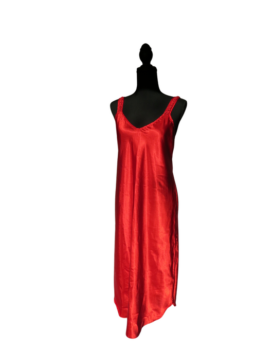 Vintage Red Satin Nightgown - Size Large